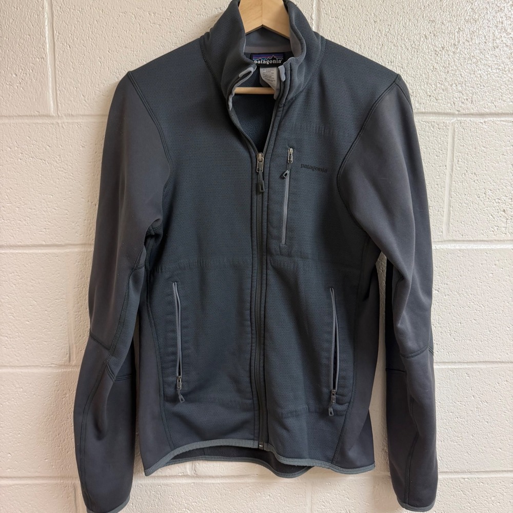 Patagonia Men TechFace Full Zip Fleece Jacket S Gray Grid Technical Hiking